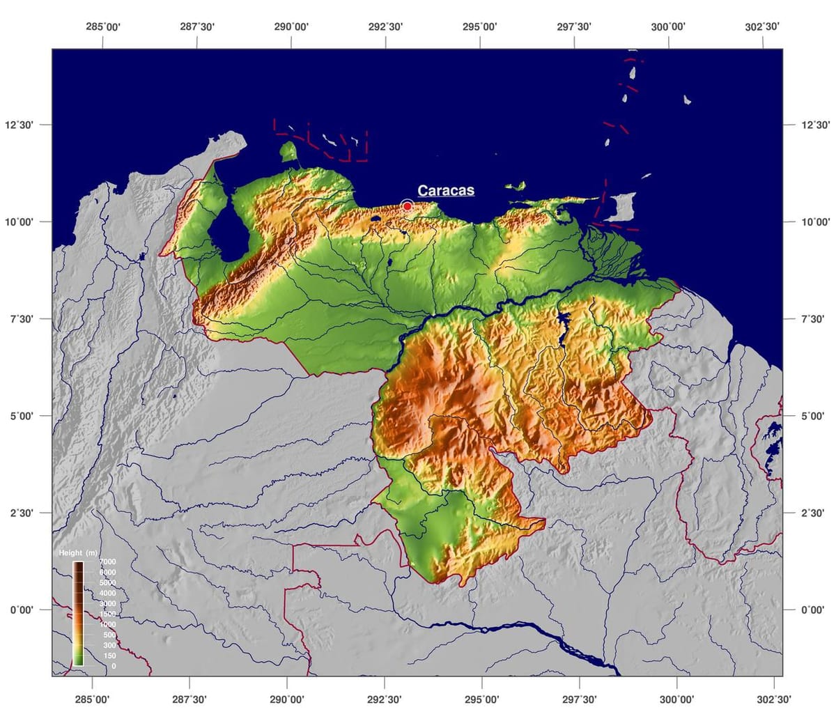 mapa físico, mapa da venezuela