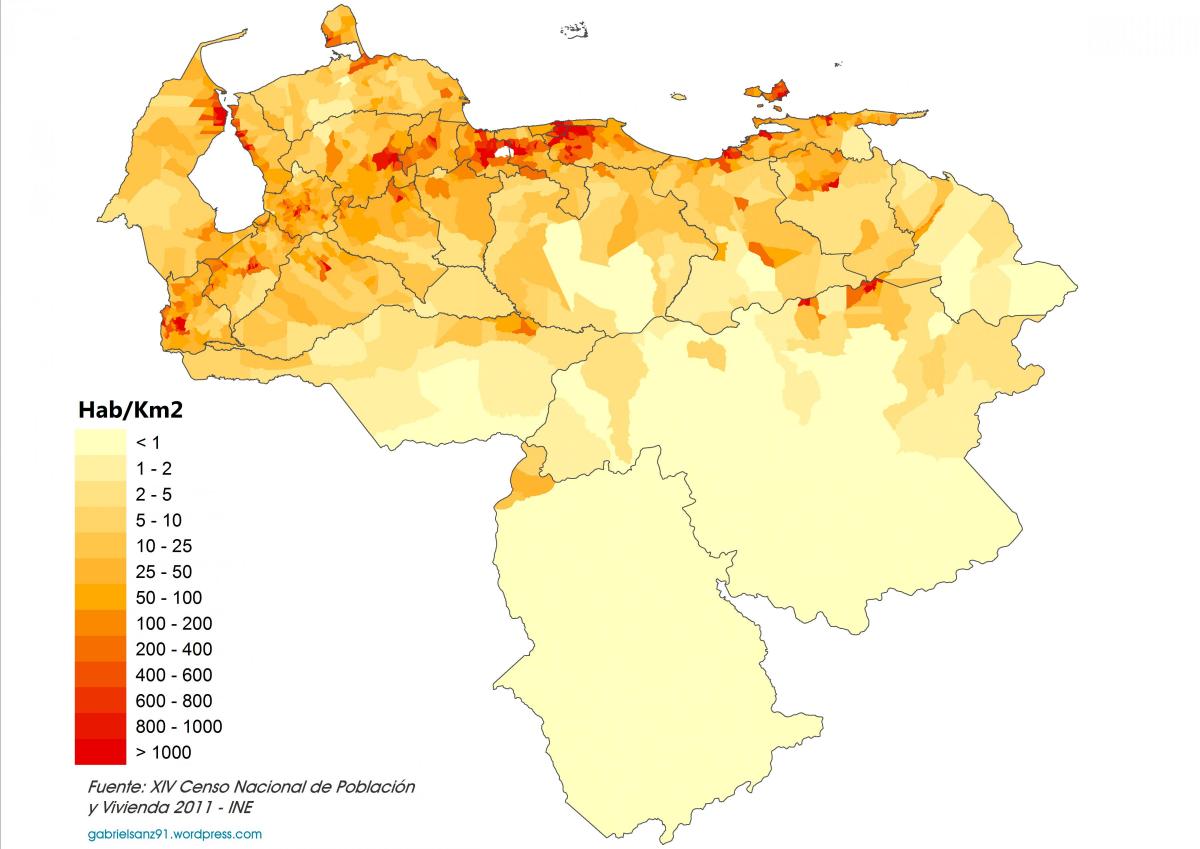 venezuela mapa de densidade de população